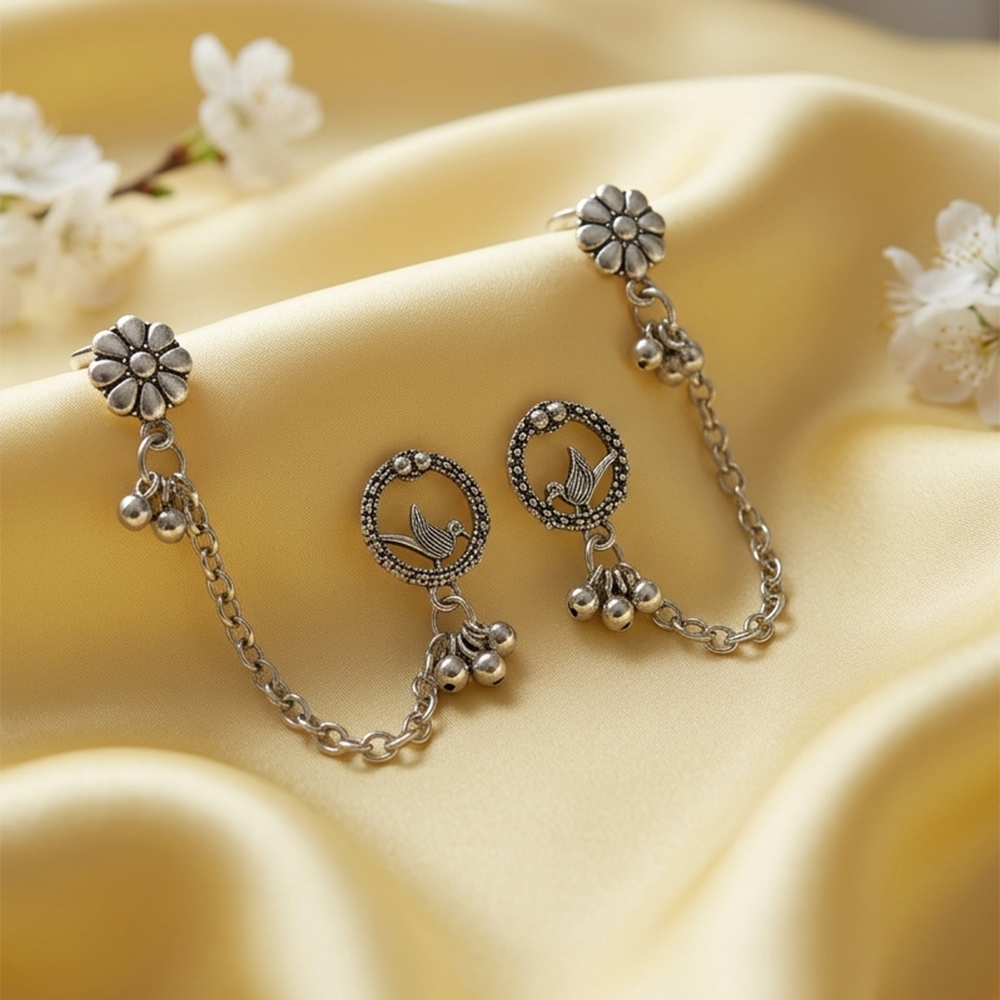 The99Jewel Traditional Bird Motif Oxidised Earcuff for Women