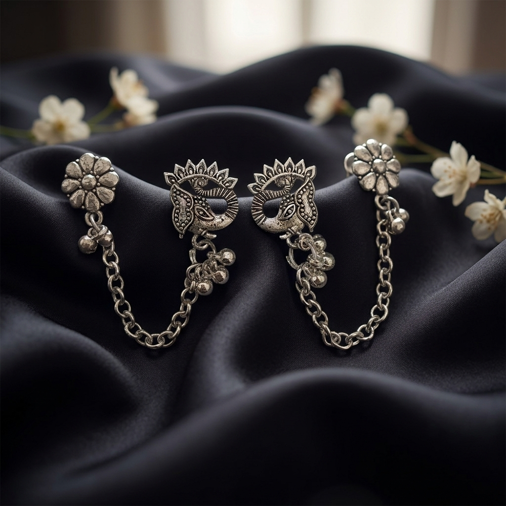 The99Jewel Traditional Elephant Face  Motif Oxidised Earcuff for Women