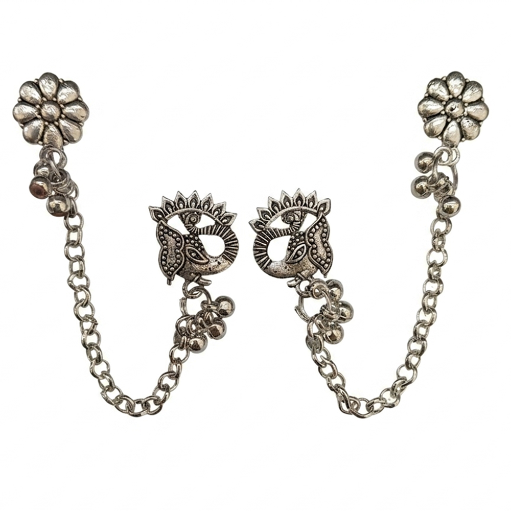 The99Jewel Traditional Elephant Face  Motif Oxidised Earcuff for Women