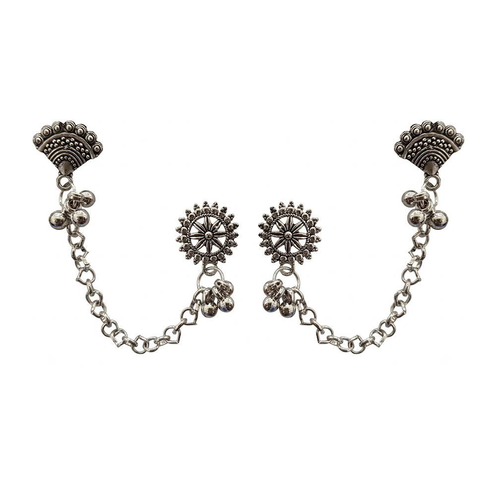 The99Jewel Oxidised Ear Cuff Earring for Women Antique Silver-Toned Fashion Jewelry
