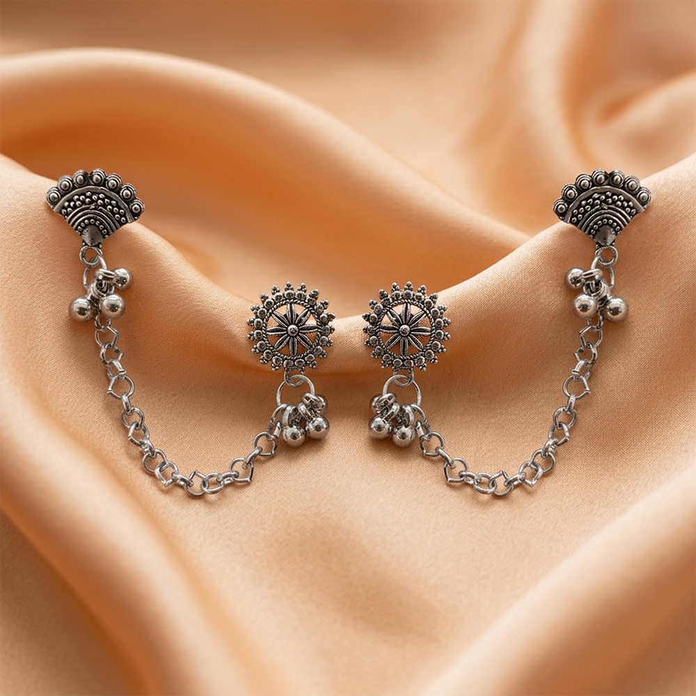The99Jewel Oxidised Ear Cuff Earring for Women Antique Silver-Toned Fashion Jewelry