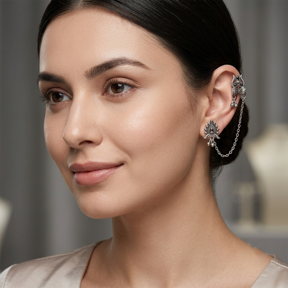 The99Jewel Traditional Trishul  Motif Oxidised Earcuff for Women