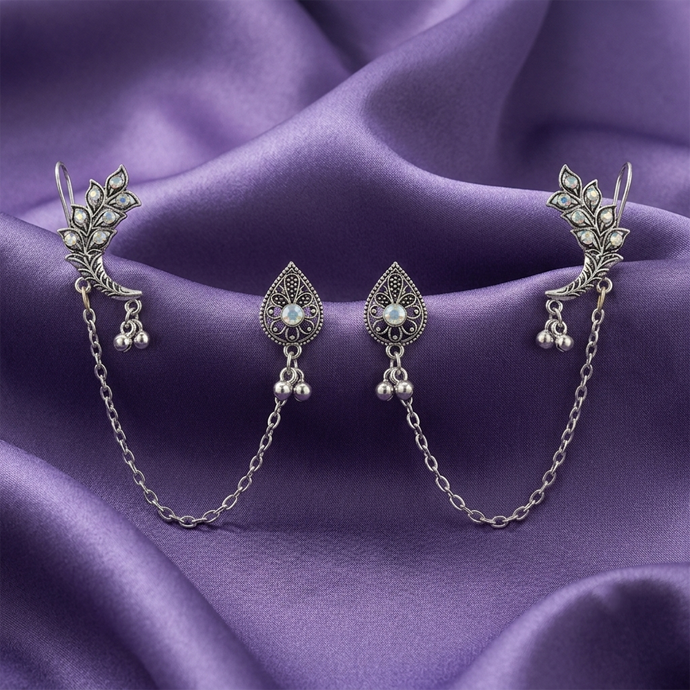 The99Jewel Oxidised Ear Cuff Earring for Women Antique Silver-Toned Fashion Jewelry