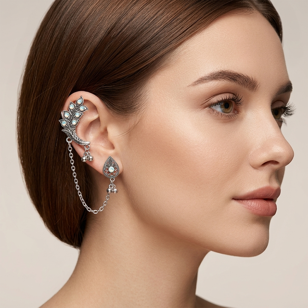 The99Jewel Oxidised Ear Cuff Earring for Women Antique Silver-Toned Fashion Jewelry