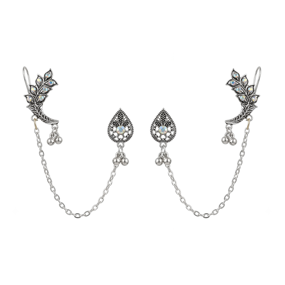 The99Jewel Oxidised Ear Cuff Earring for Women Antique Silver-Toned Fashion Jewelry
