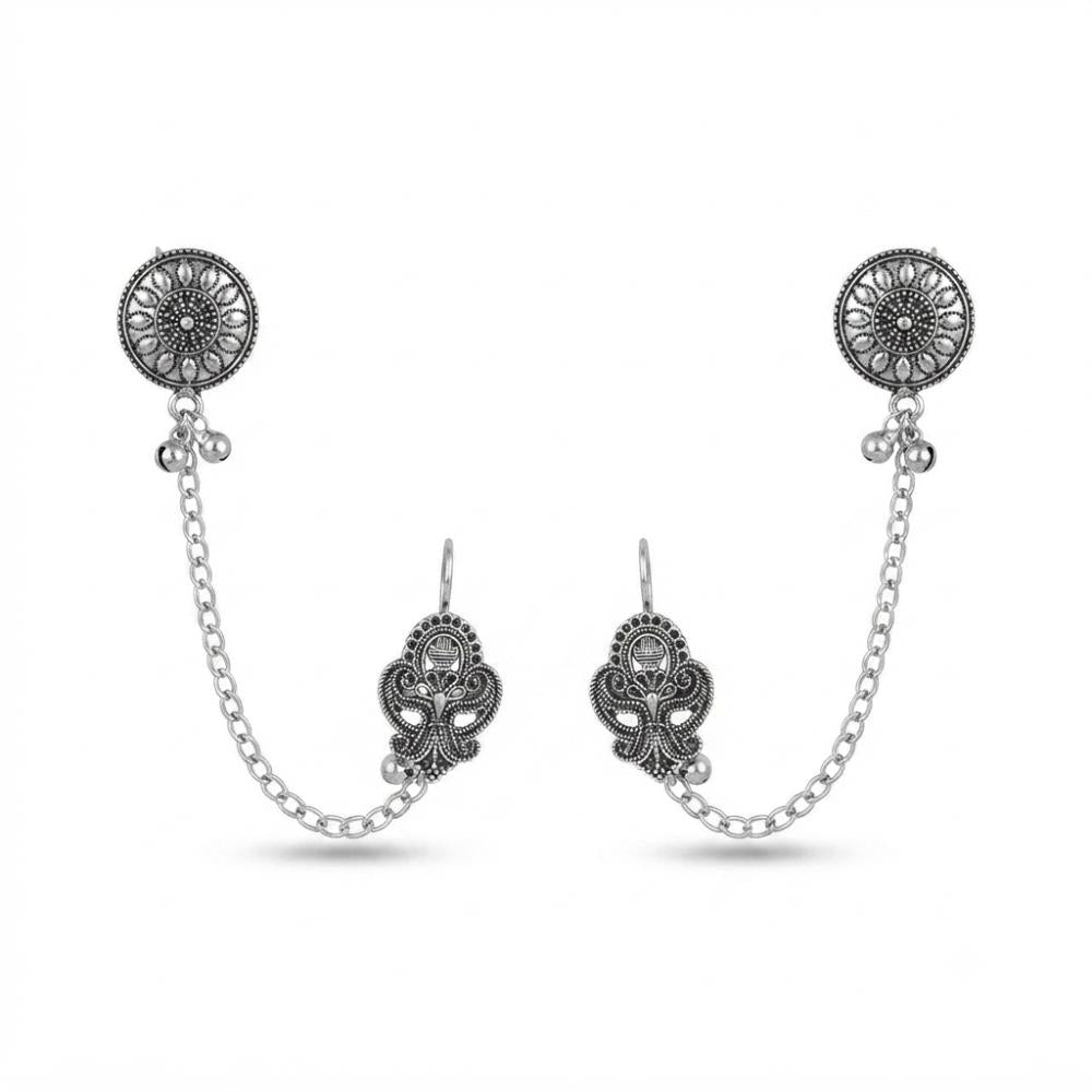 The99Jewel Stylish Oxidised Ear Cuffs with Floral Motif for Women Traditional Fashion Jewellery