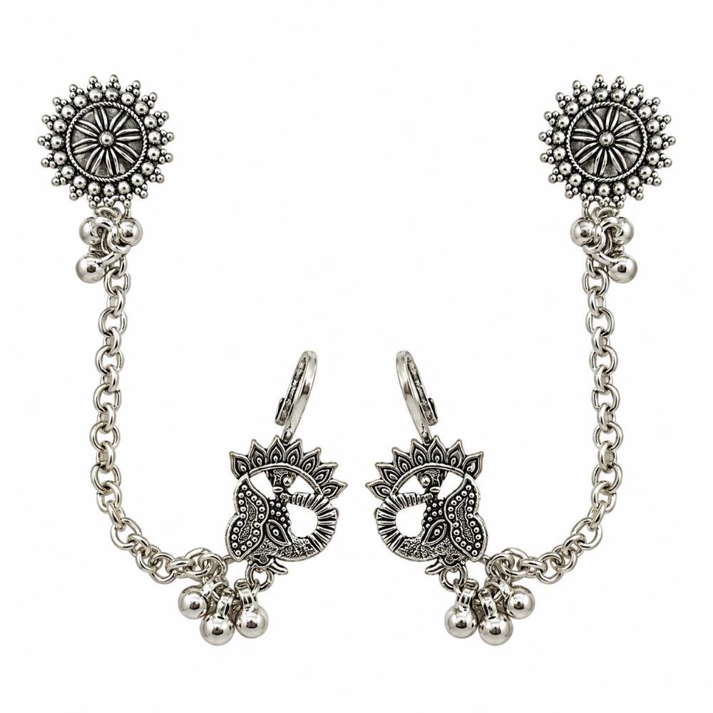 The99Jewel Stylish Oxidised Ear Cuffs with Peacock Motif for Women Traditional Fashion Jewellery