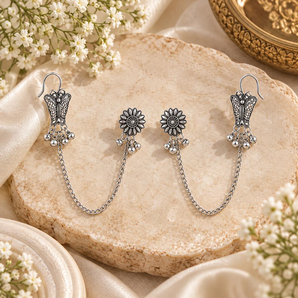 The99Jewel Stylish Oxidised Ear Cuffs with Butterfly Motif for Women Traditional Fashion Jewellery