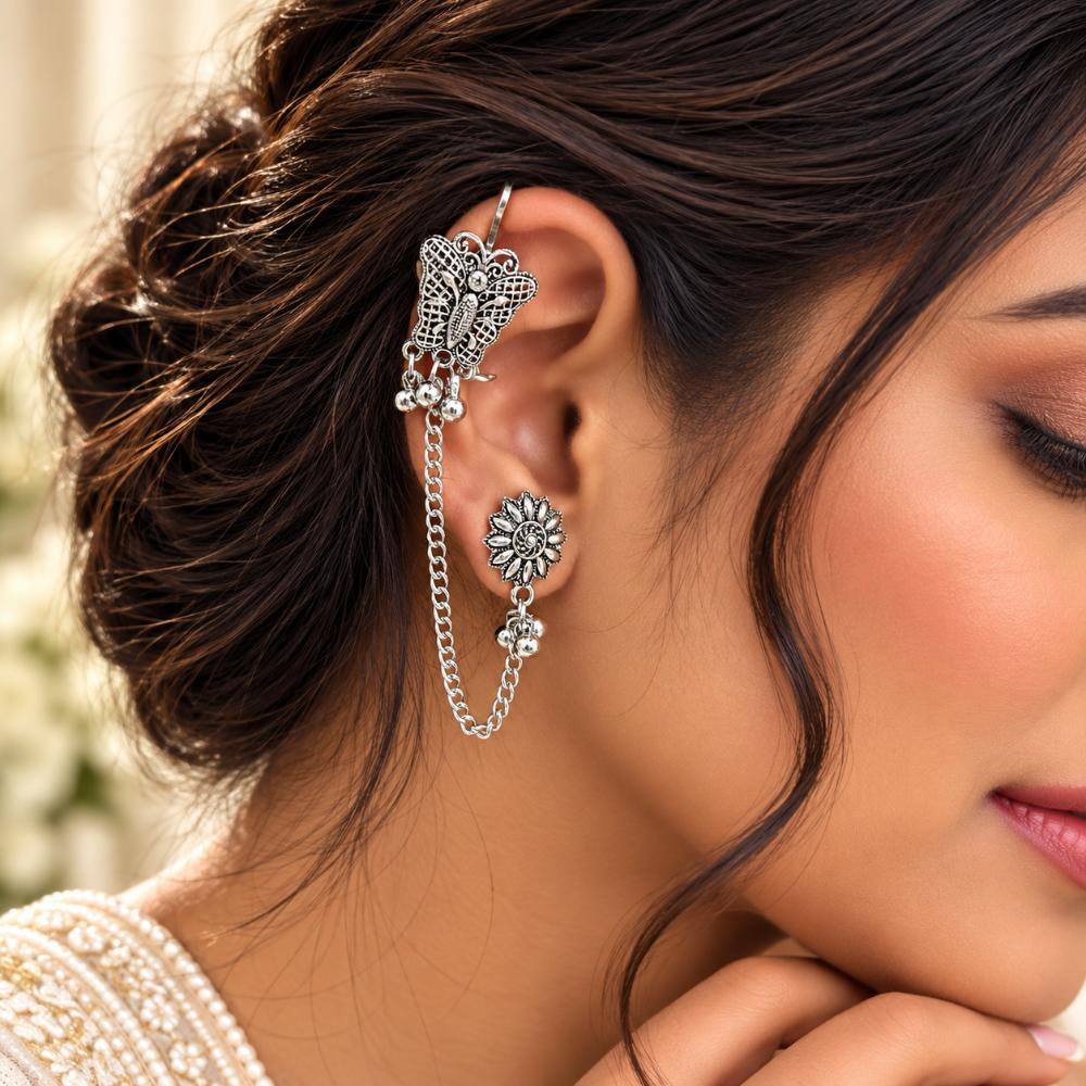 The99Jewel Stylish Oxidised Ear Cuffs with Butterfly Motif for Women Traditional Fashion Jewellery