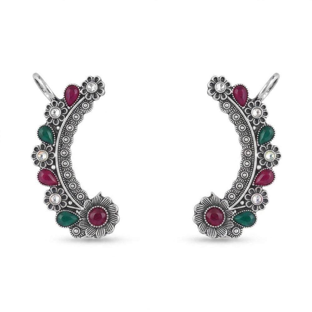 The99Jewel Stylish Oxidised Ear Cuffs with Floral Motif for Women Traditional Fashion Jewellery
