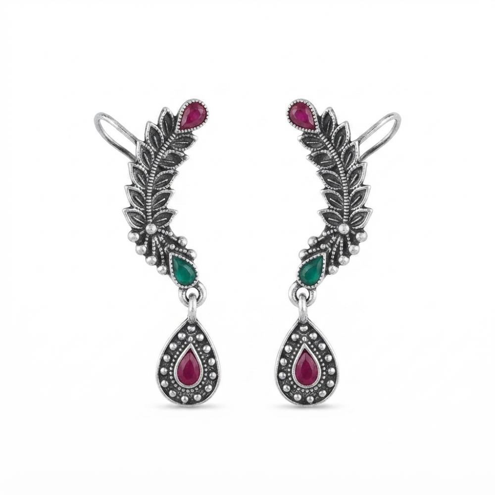 The99Jewel Stylish Oxidised Ear Cuffs with Floral Motif for Women Traditional Fashion Jewellery