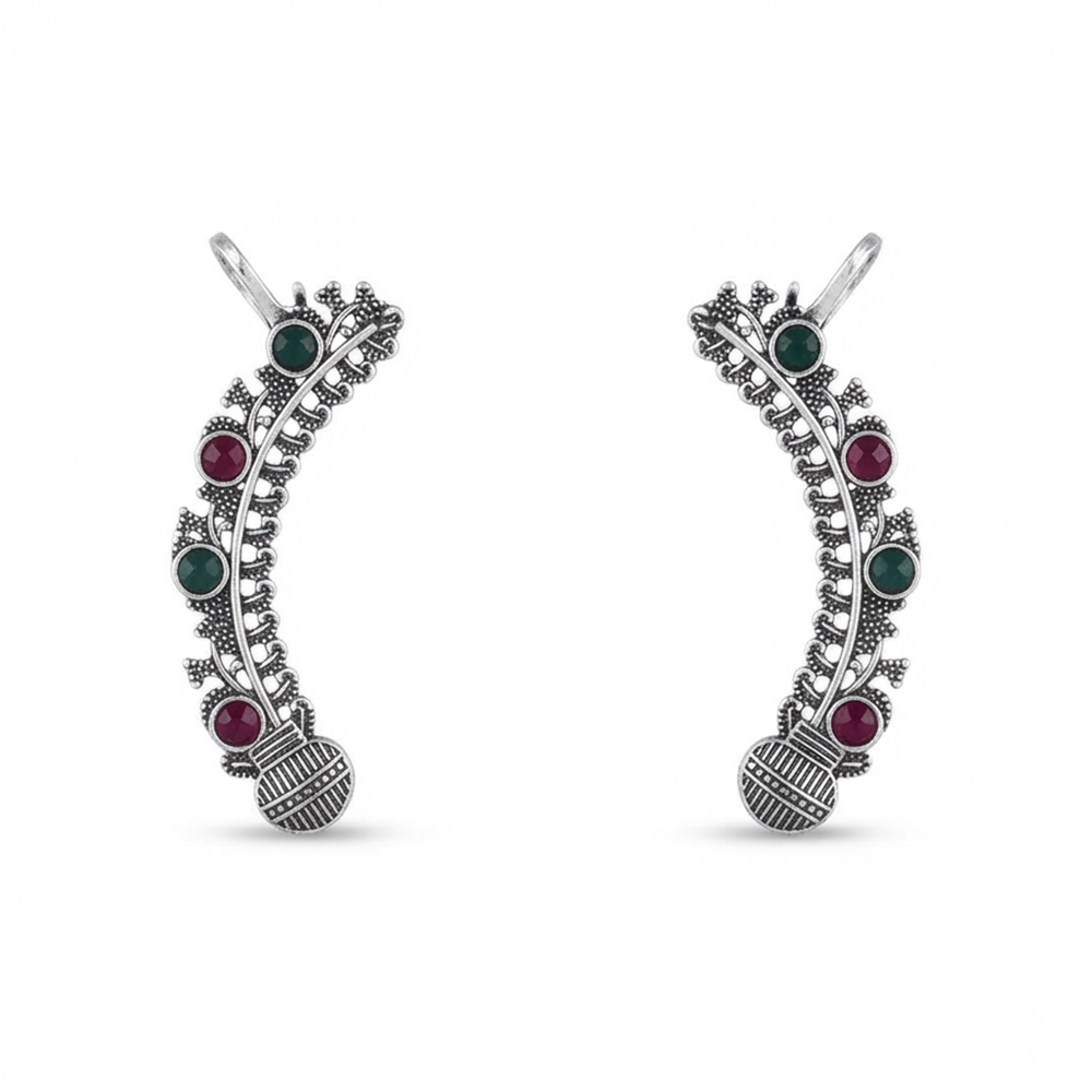 The99Jewel Stylish Oxidised Ear Cuffs with Floral Motif for Women Traditional Fashion Jewellery