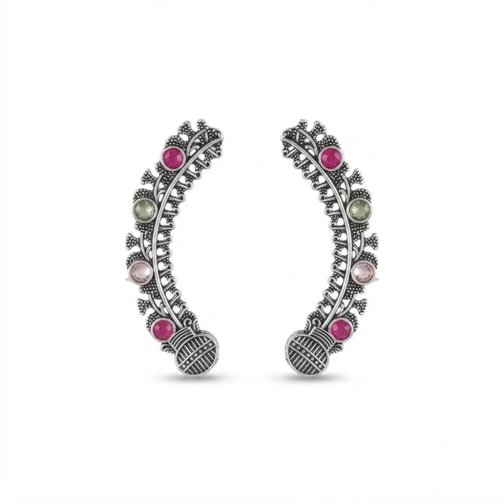 The99Jewel Stylish Oxidised Ear Cuffs with Floral Motif for Women Traditional Fashion Jewellery