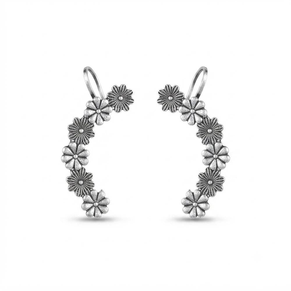 The99Jewel Stylish Oxidised Ear Cuffs with Floral Motif for Women Traditional Fashion Jewellery