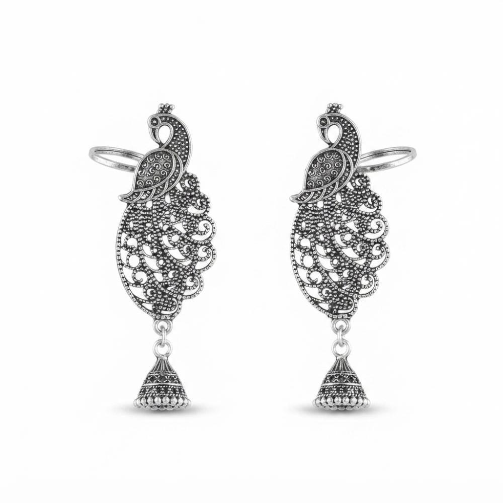 The99Jewel Stylish Oxidised Ear Cuffs with Peacock Motif for Women Traditional Fashion Jewellery