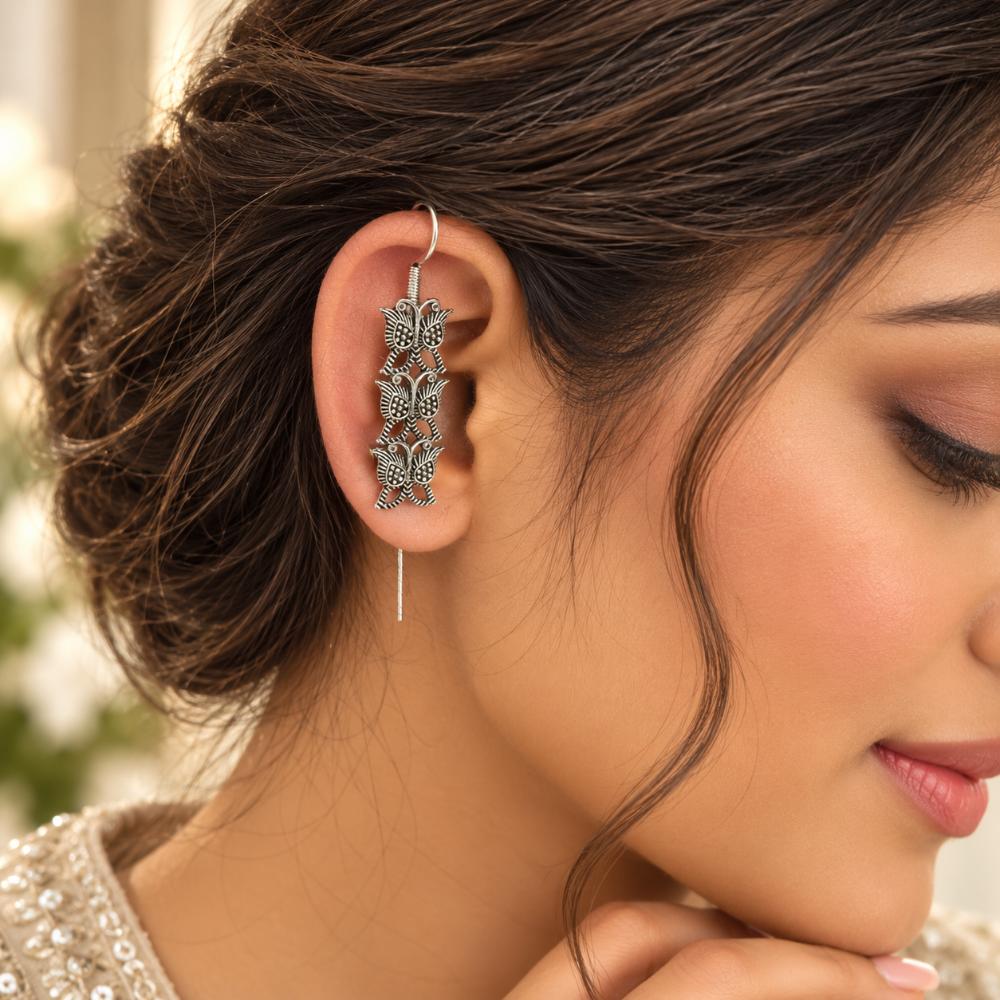 The99Jewel Stylish Oxidised Ear Cuffs with Butterfly Motif for Women Traditional Fashion Jewellery