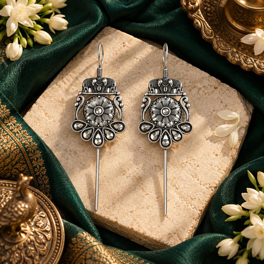 The99Jewel Stylish Oxidised Ear Cuffs with Peacock and Elephant Motif for Women Traditional Fashion Jewellery