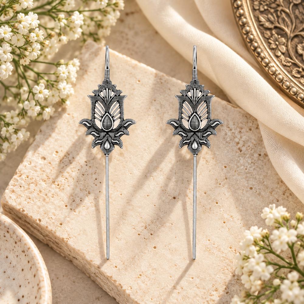 The99Jewel Stylish Oxidised Ear Cuffs with Lotus Motif for Women Traditional Fashion Jewellery