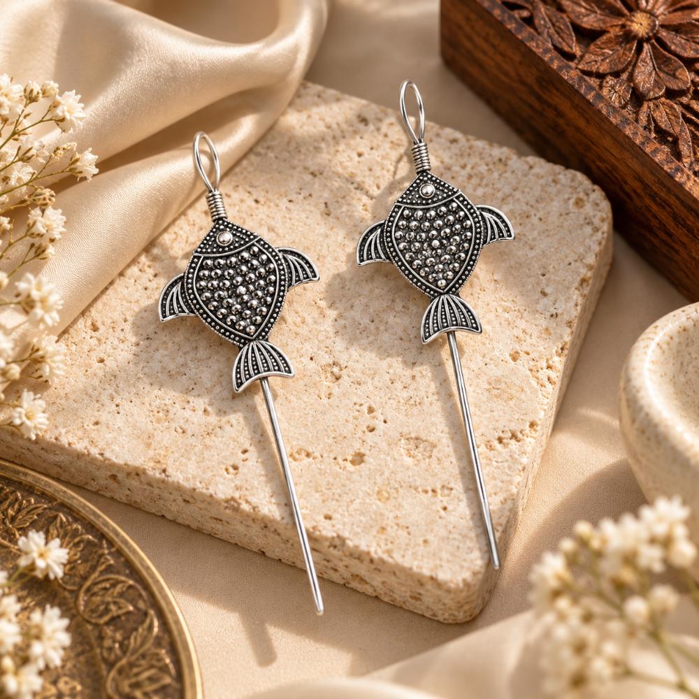 The99Jewel Stylish Oxidised Ear Cuffs with Fish Motif for Women Traditional Fashion Jewellery