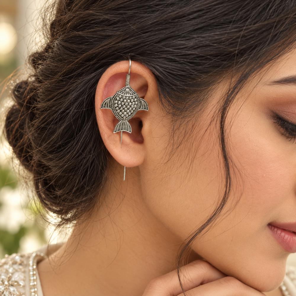 The99Jewel Stylish Oxidised Ear Cuffs with Fish Motif for Women Traditional Fashion Jewellery
