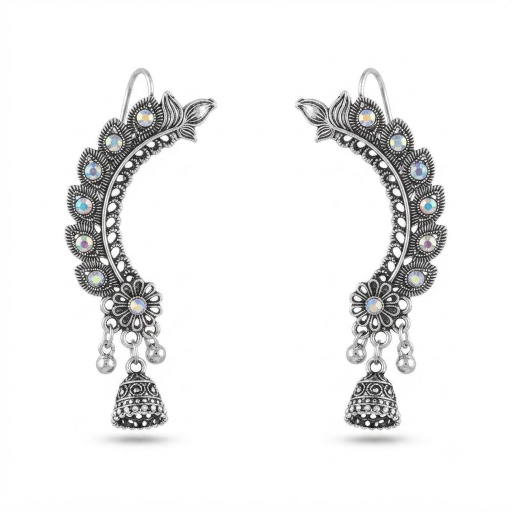 The99Jewel Stylish Oxidised Ear Cuffs with Floral Motif for Women Traditional Fashion Jewellery