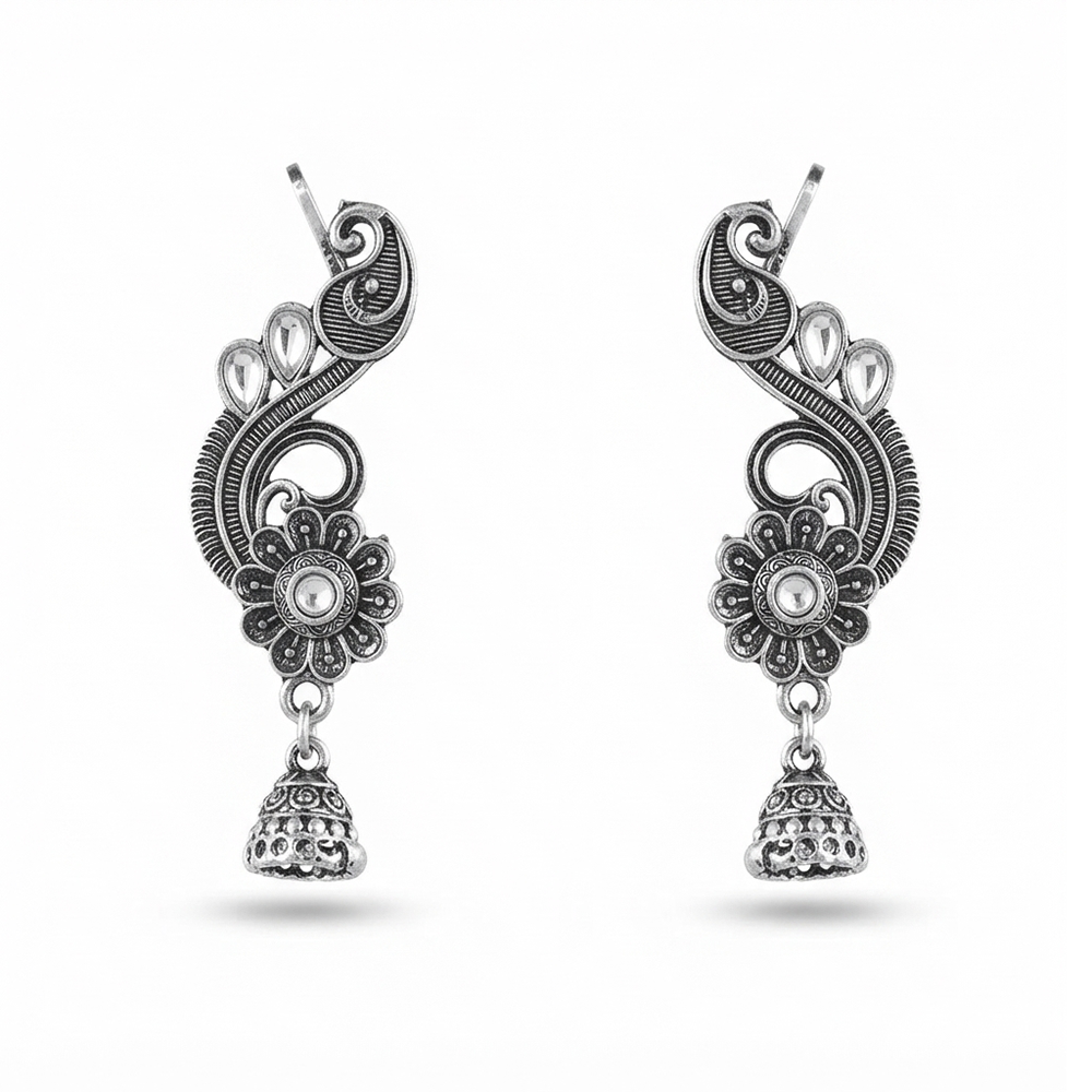 The99Jewel Stylish Oxidised Ear Cuffs with Floral Motif for Women Traditional Fashion Jewellery