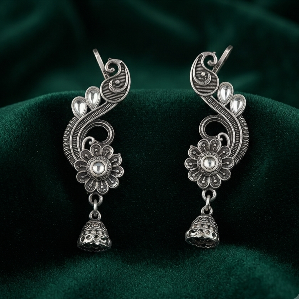 The99Jewel Stylish Oxidised Ear Cuffs with Floral Motif for Women Traditional Fashion Jewellery
