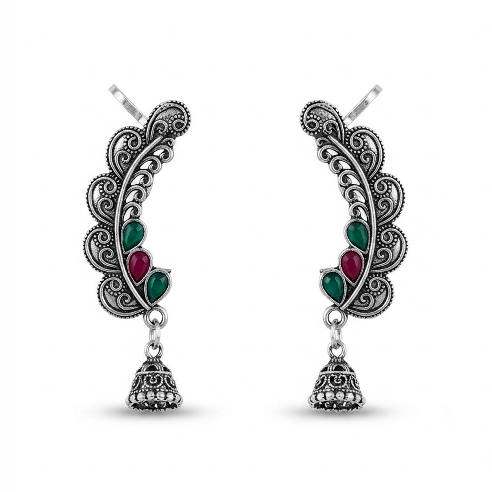 The99Jewel Stylish Oxidised Ear Cuffs with Jhumki for Women Traditional Fashion Jewellery