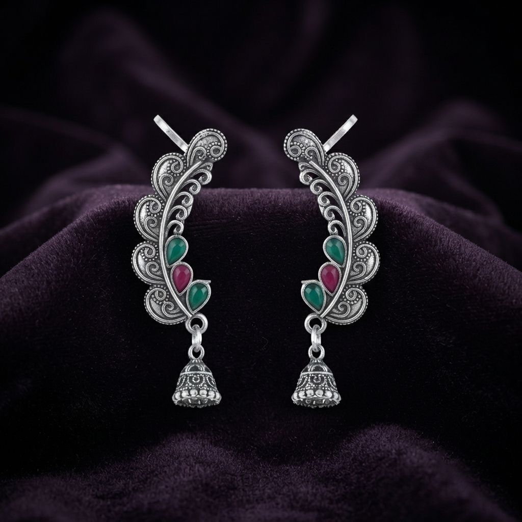The99Jewel Stylish Oxidised Ear Cuffs with Jhumki for Women Traditional Fashion Jewellery