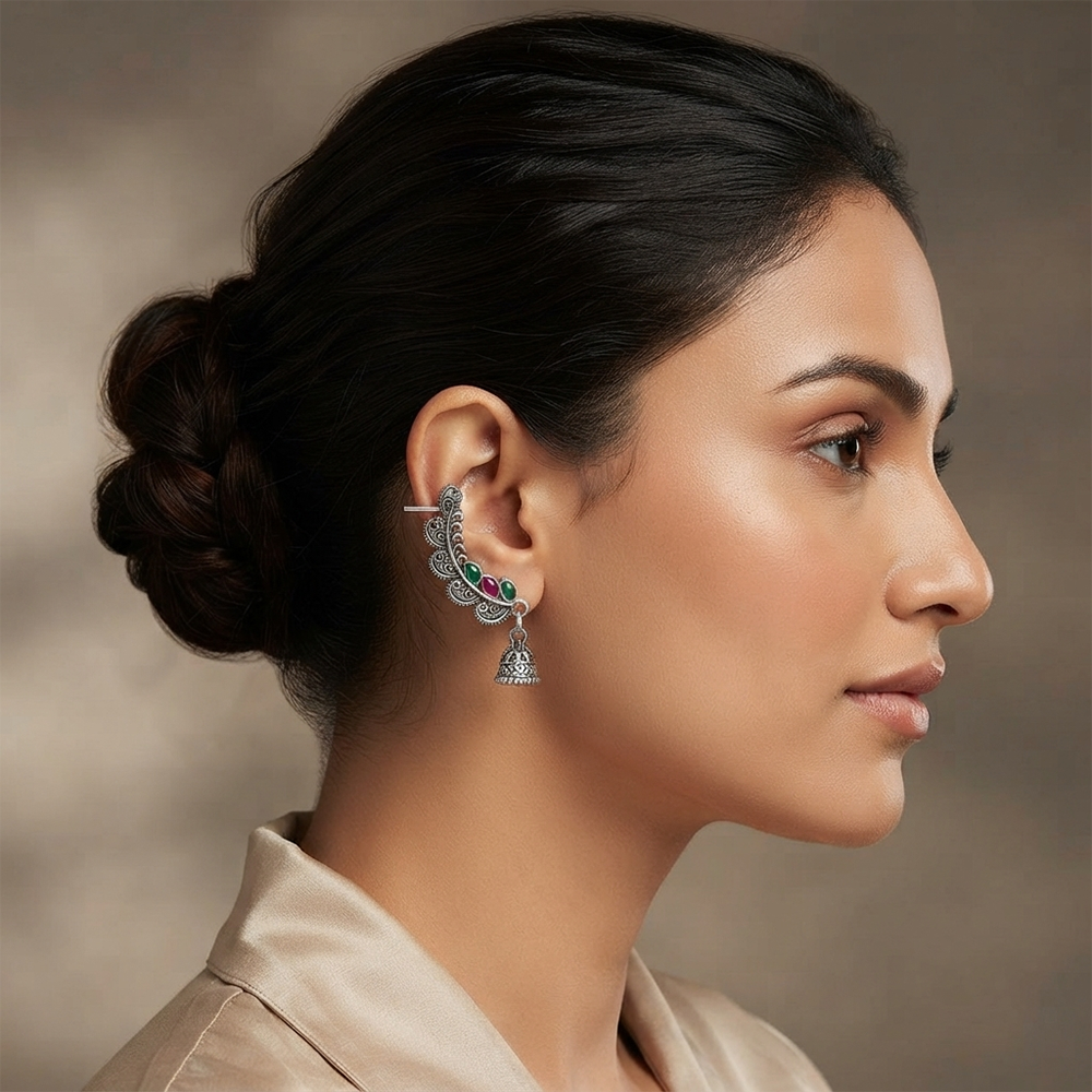 The99Jewel Stylish Oxidised Ear Cuffs with Jhumki for Women Traditional Fashion Jewellery