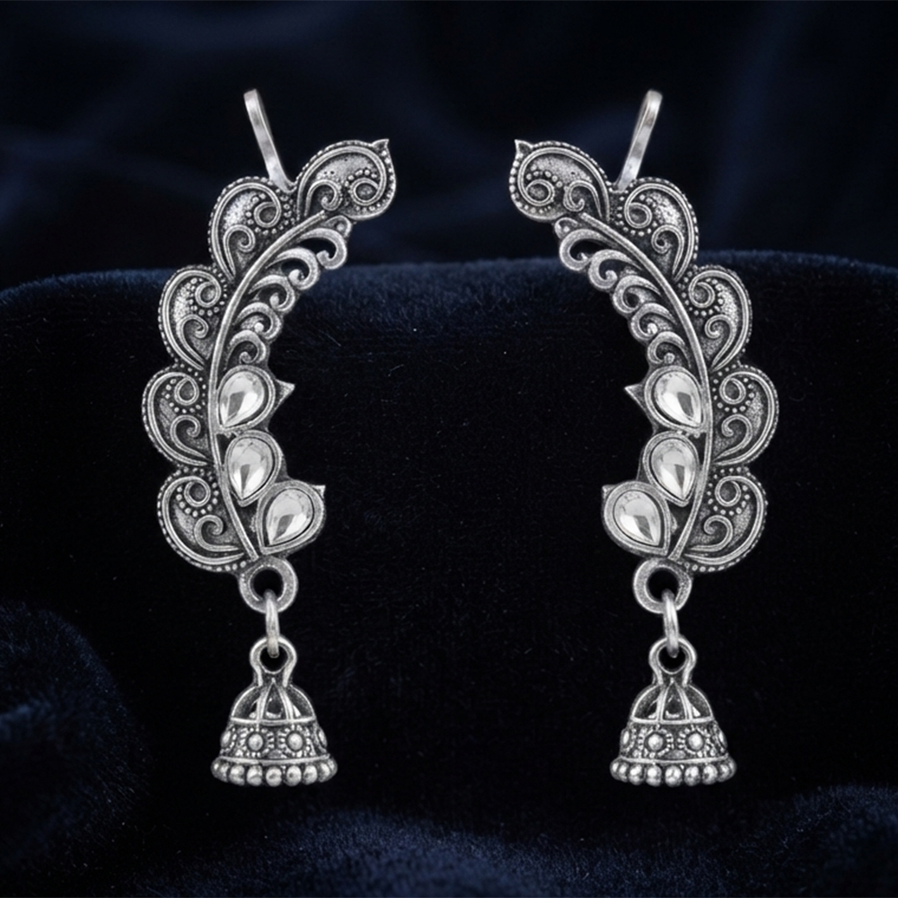 The99Jewel Stylish Oxidised Ear Cuffs with Floral Motif for Women Traditional Fashion Jewellery