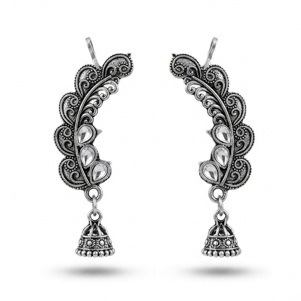The99Jewel Stylish Oxidised Ear Cuffs with Floral Motif for Women Traditional Fashion Jewellery