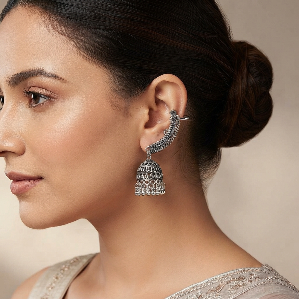 The99Jewel Stylish Oxidised Ear Cuffs with Jhumki for Women Traditional Fashion Jewellery