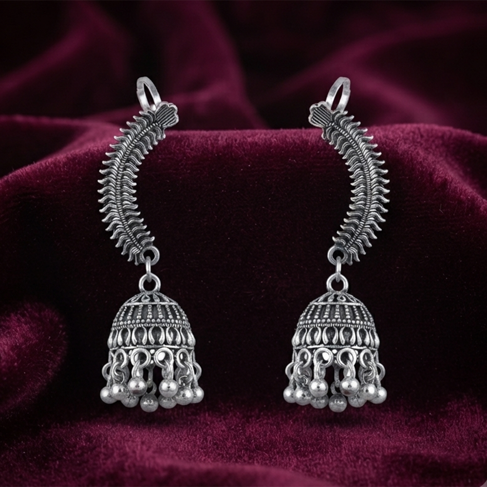 The99Jewel Stylish Oxidised Ear Cuffs with Jhumki for Women Traditional Fashion Jewellery