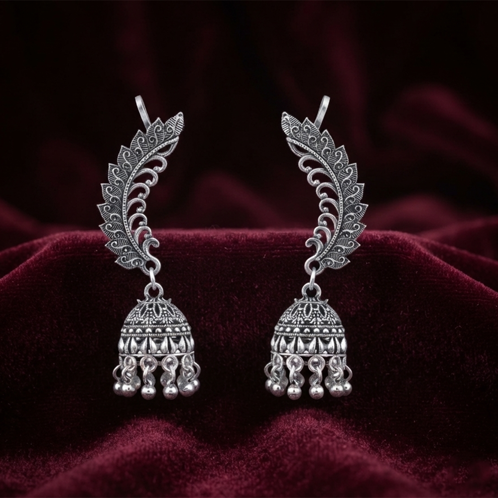 The99Jewel Stylish Oxidised Ear Cuffs with Jhumki for Women Traditional Fashion Jewellery