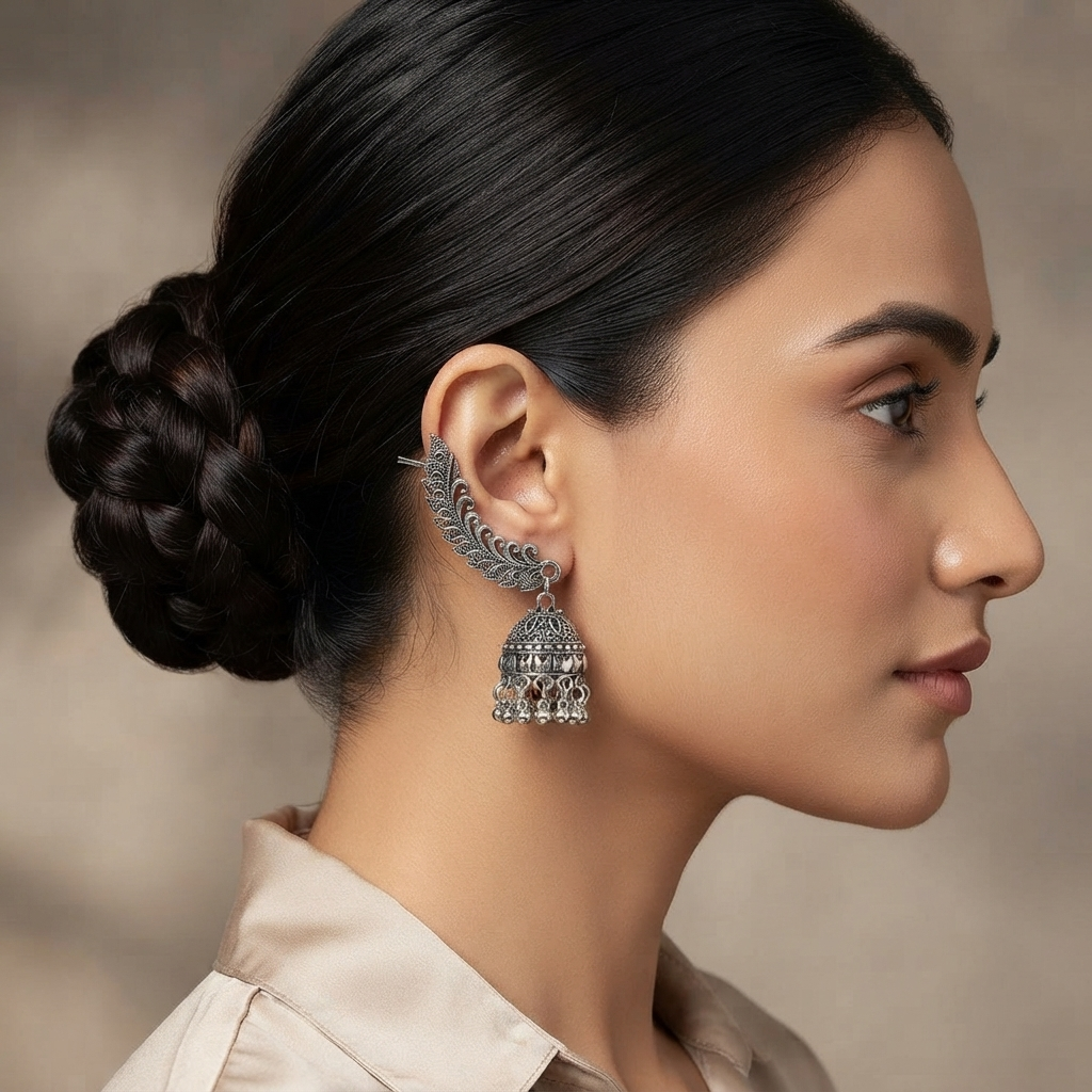 The99Jewel Stylish Oxidised Ear Cuffs with Jhumki for Women Traditional Fashion Jewellery