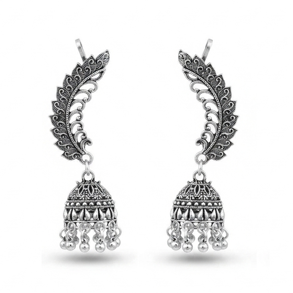 The99Jewel Stylish Oxidised Ear Cuffs with Jhumki for Women Traditional Fashion Jewellery