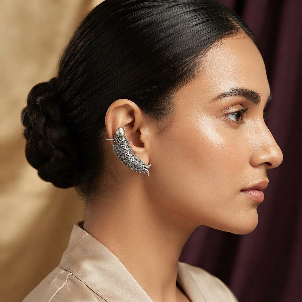 The99Jewel Stylish Oxidised Ear Cuffs with Fish Motif for Women Traditional Fashion Jewellery