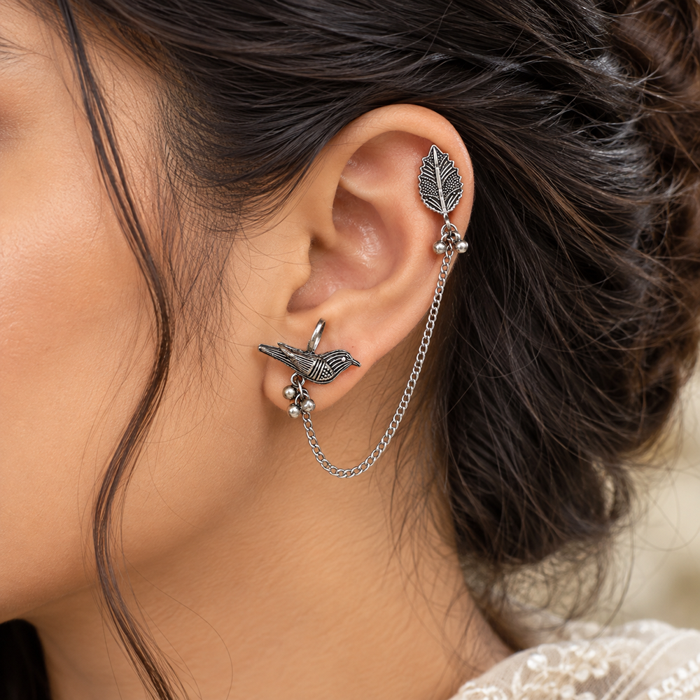 The99Jewel Stylish Oxidised Ear Cuffs with Bird Motif for Women Traditional Fashion Jewellery