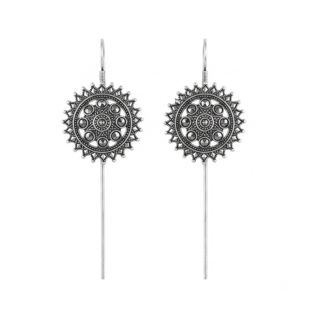 The99Jewel Stylish Oxidised Ear Cuffs with Floral Motif for Women Traditional Fashion Jewellery