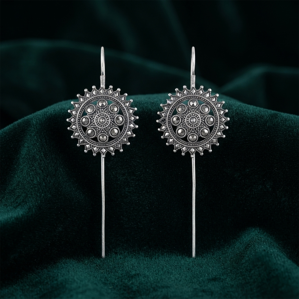 The99Jewel Stylish Oxidised Ear Cuffs with Floral Motif for Women Traditional Fashion Jewellery