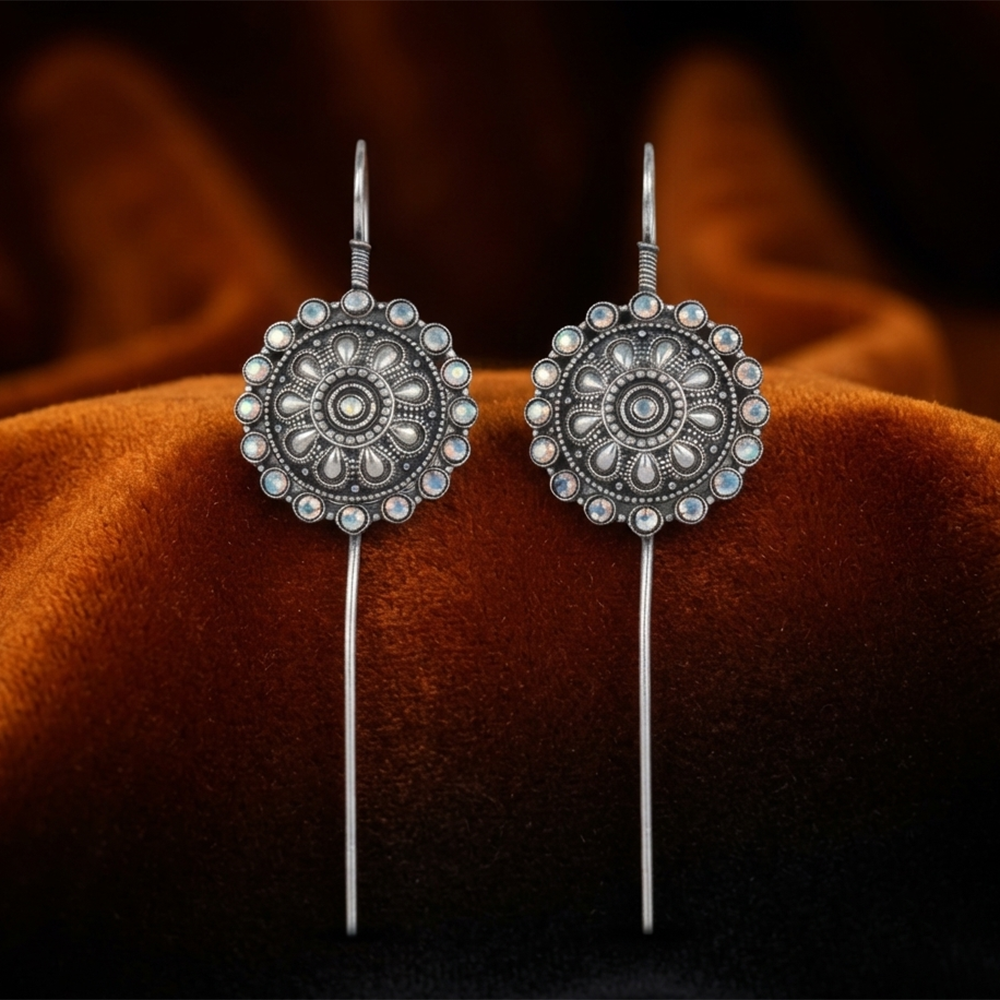 The99Jewel Stylish Oxidised Ear Cuffs with Floral Motif for Women Traditional Fashion Jewellery