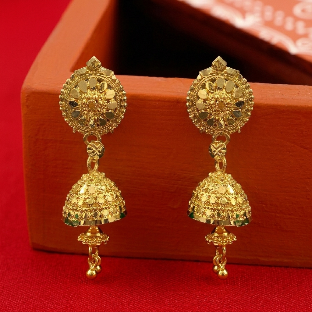 The99Jewel Elegant Gold Plated Floral Jhumka Drop Earrings