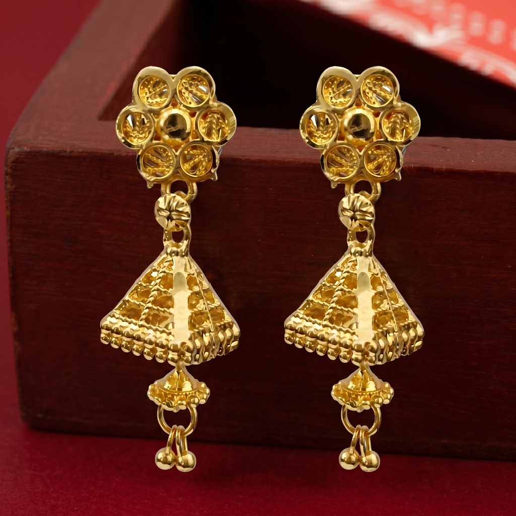 The99Jewel Elegant Gold Plated Floral Jhumka Drop Earrings