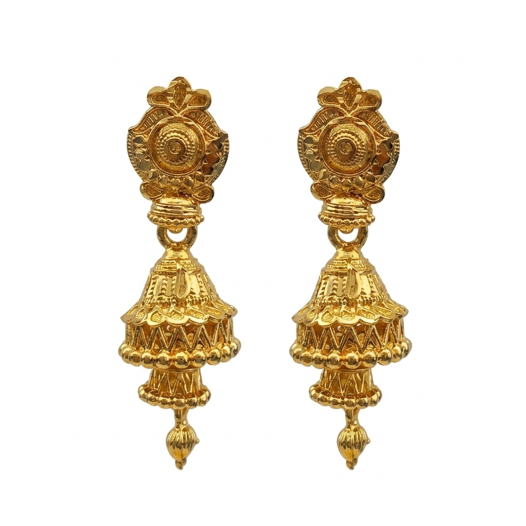 The99Jewel Elegant Gold Plated Floral Double Jhumka Drop Earrings