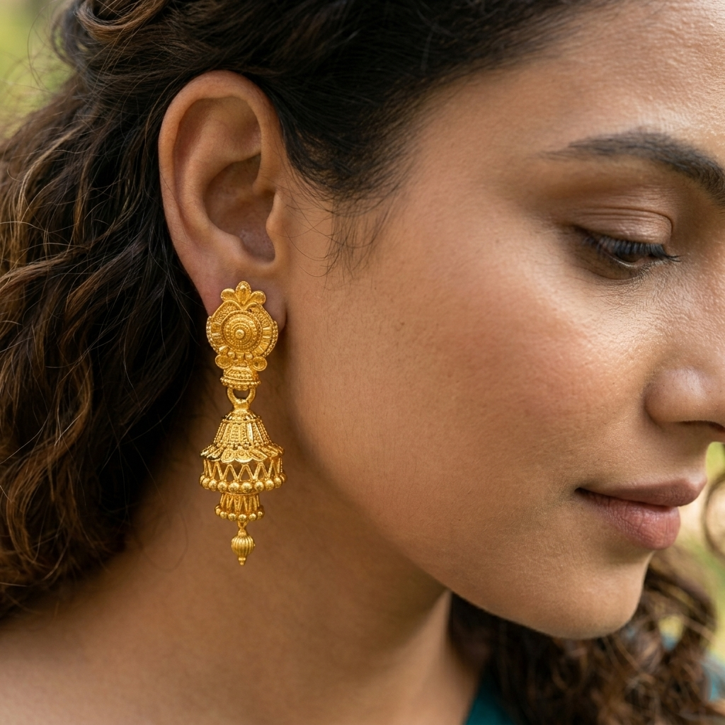 The99Jewel Elegant Gold Plated Floral Double Jhumka Drop Earrings