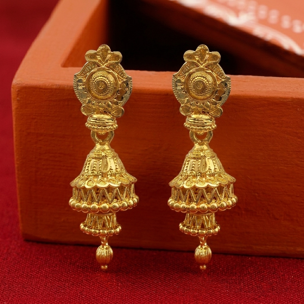The99Jewel Elegant Gold Plated Floral Double Jhumka Drop Earrings