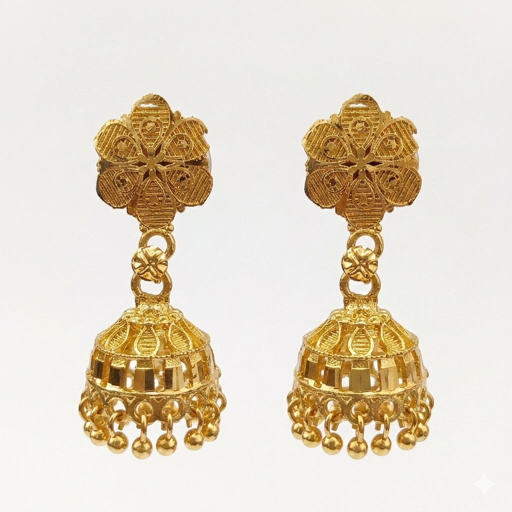 The99Jewel Elegant Gold Plated Floral Jhumka Drop Earrings