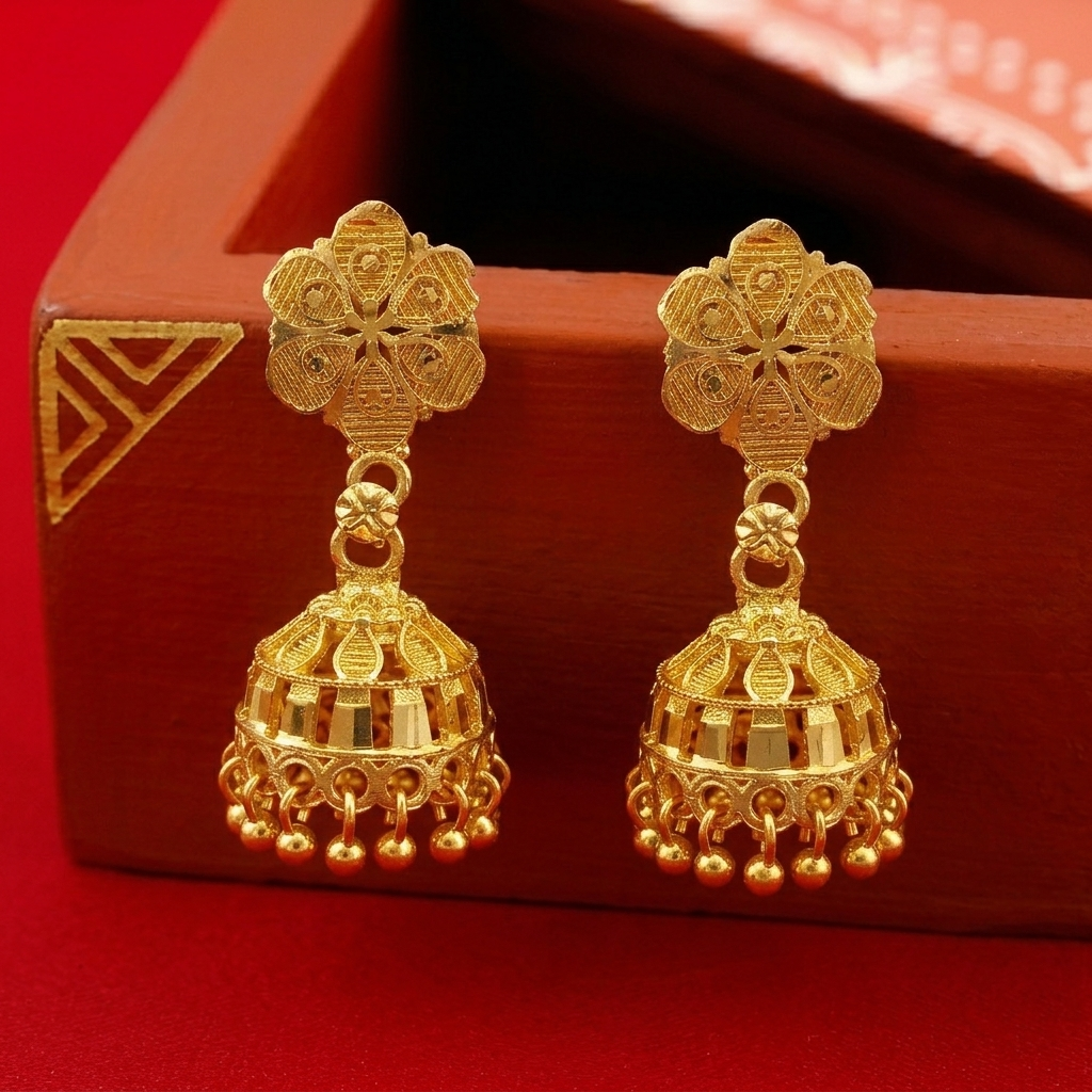 The99Jewel Elegant Gold Plated Floral Jhumka Drop Earrings