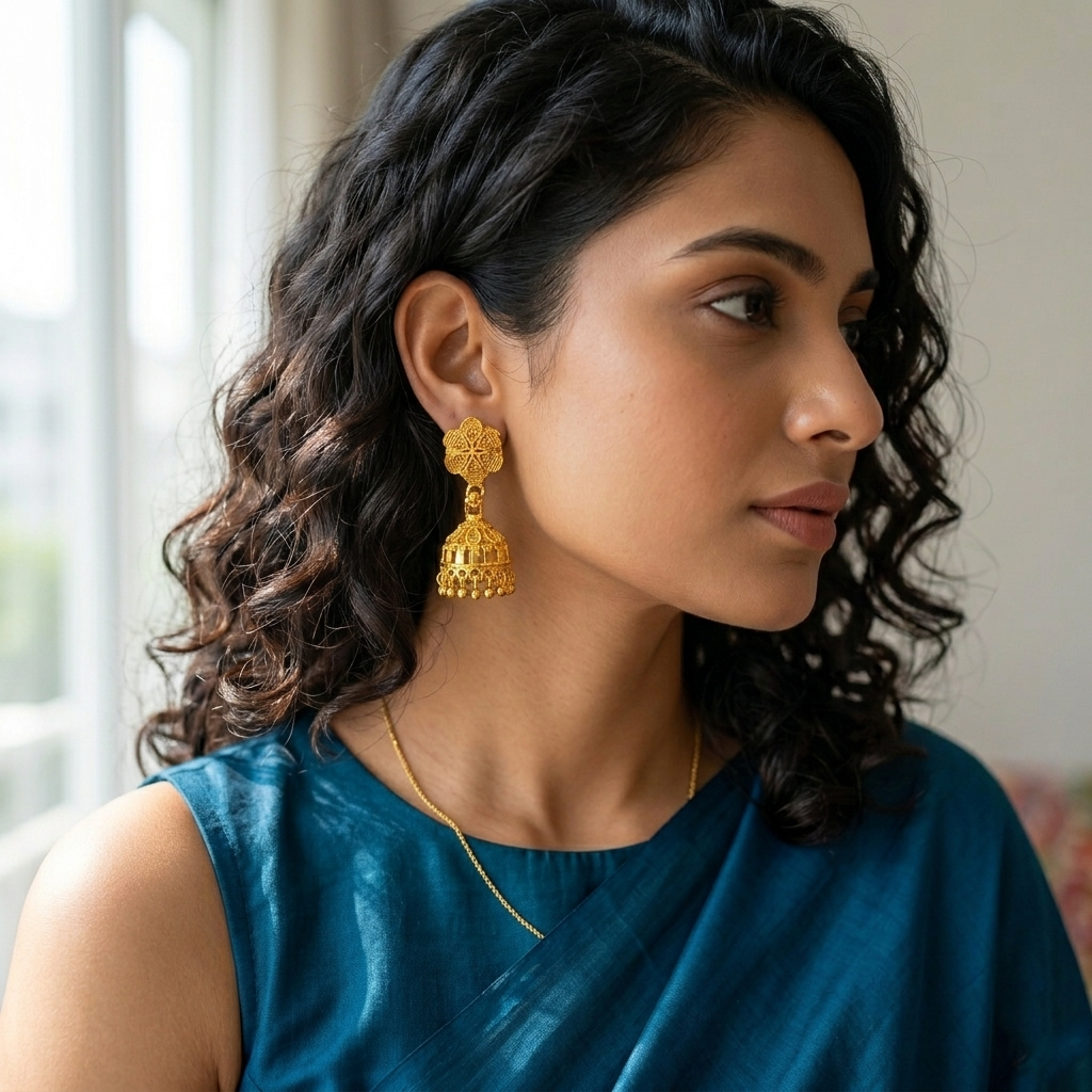 The99Jewel Elegant Gold Plated Floral Jhumka Drop Earrings
